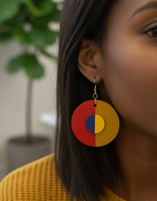 Two-Layered Color Block Wooden Earrings