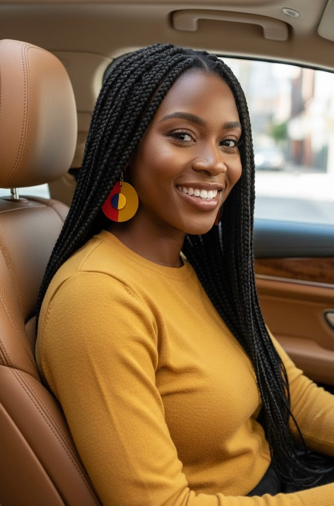 Two-Layered Color Block Wooden Earrings