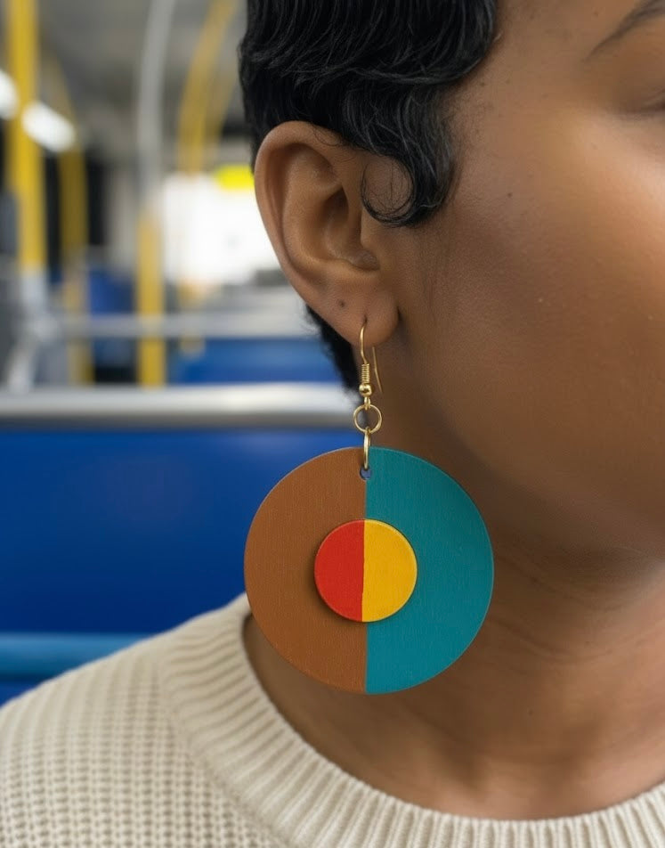 Two-Layered Geometric Split-Circle Gloss Earrings