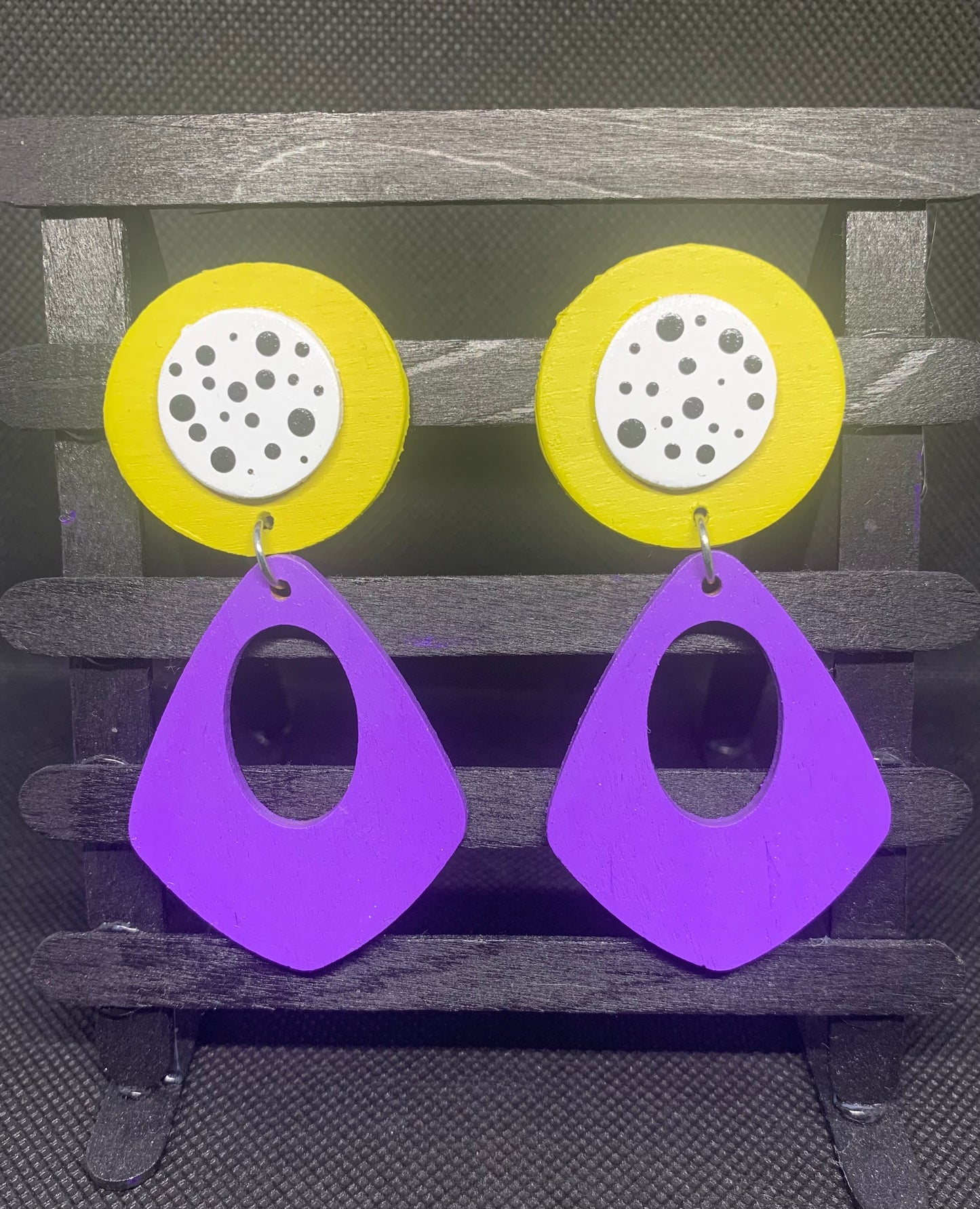 Retro Pop: Hand-Painted Geometric Drop Earrings