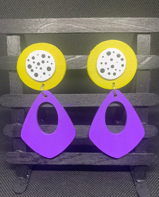 Retro Pop: Hand-Painted Geometric Drop Earrings