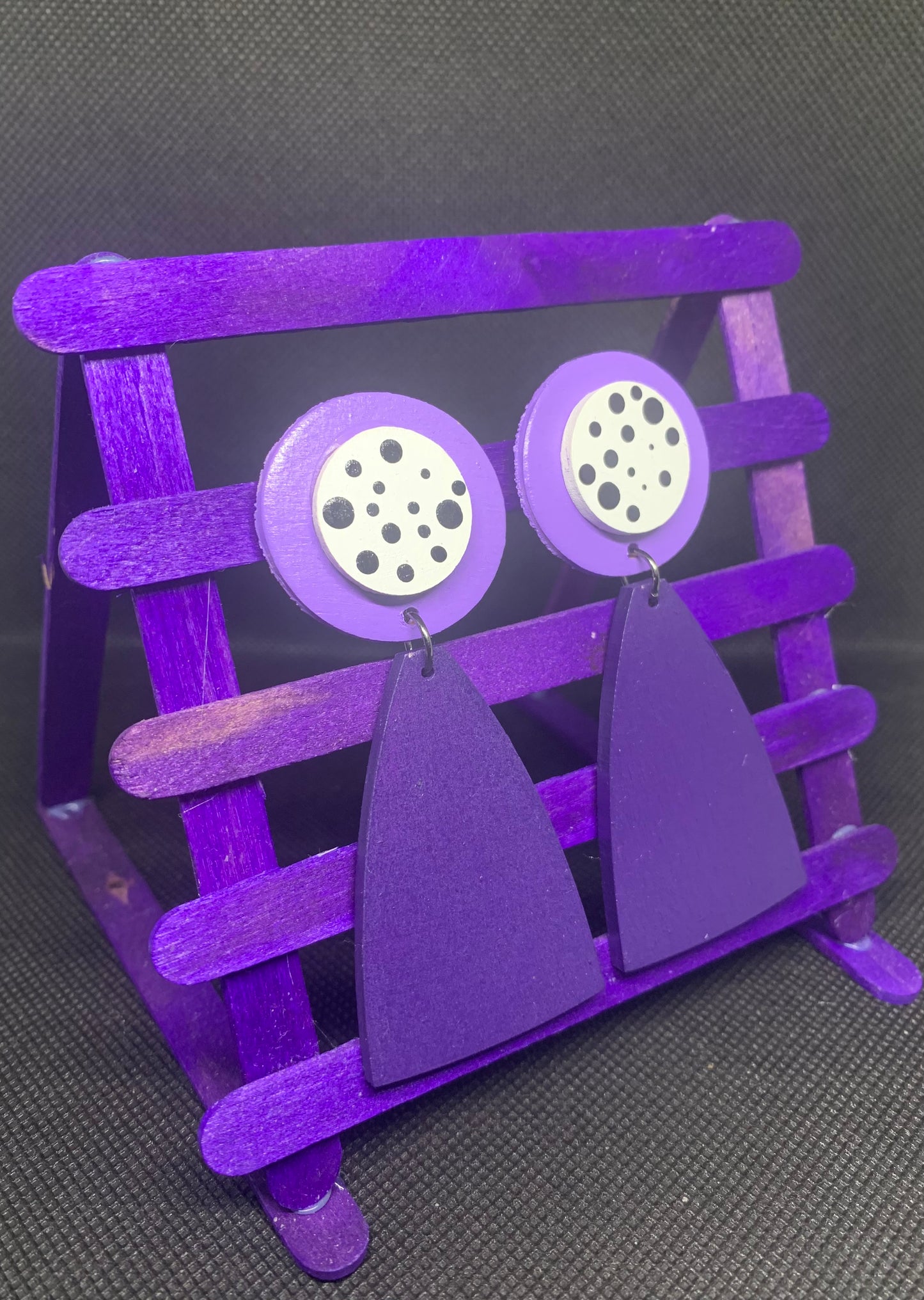 Violet Mod: Hand-Painted Geometric Drop Earrings