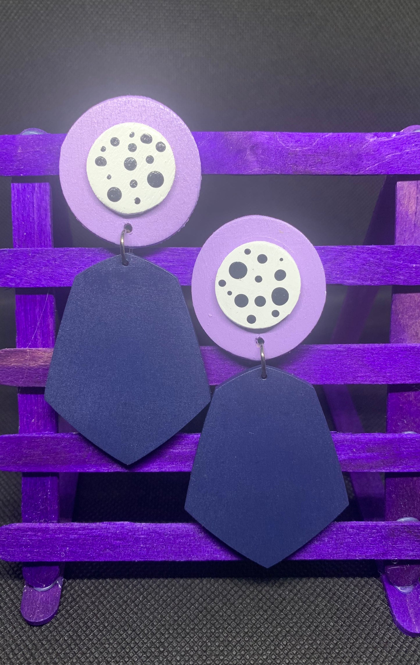 Navy Mod: Hand-Painted Geometric  Drop Earrings