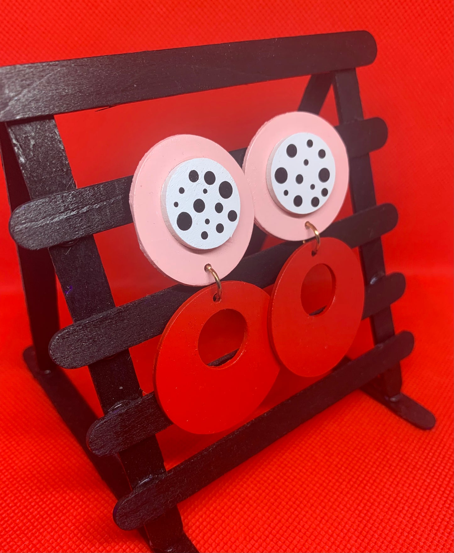 Rose & Cherry Pop: Hand-Painted Drop Earrings
