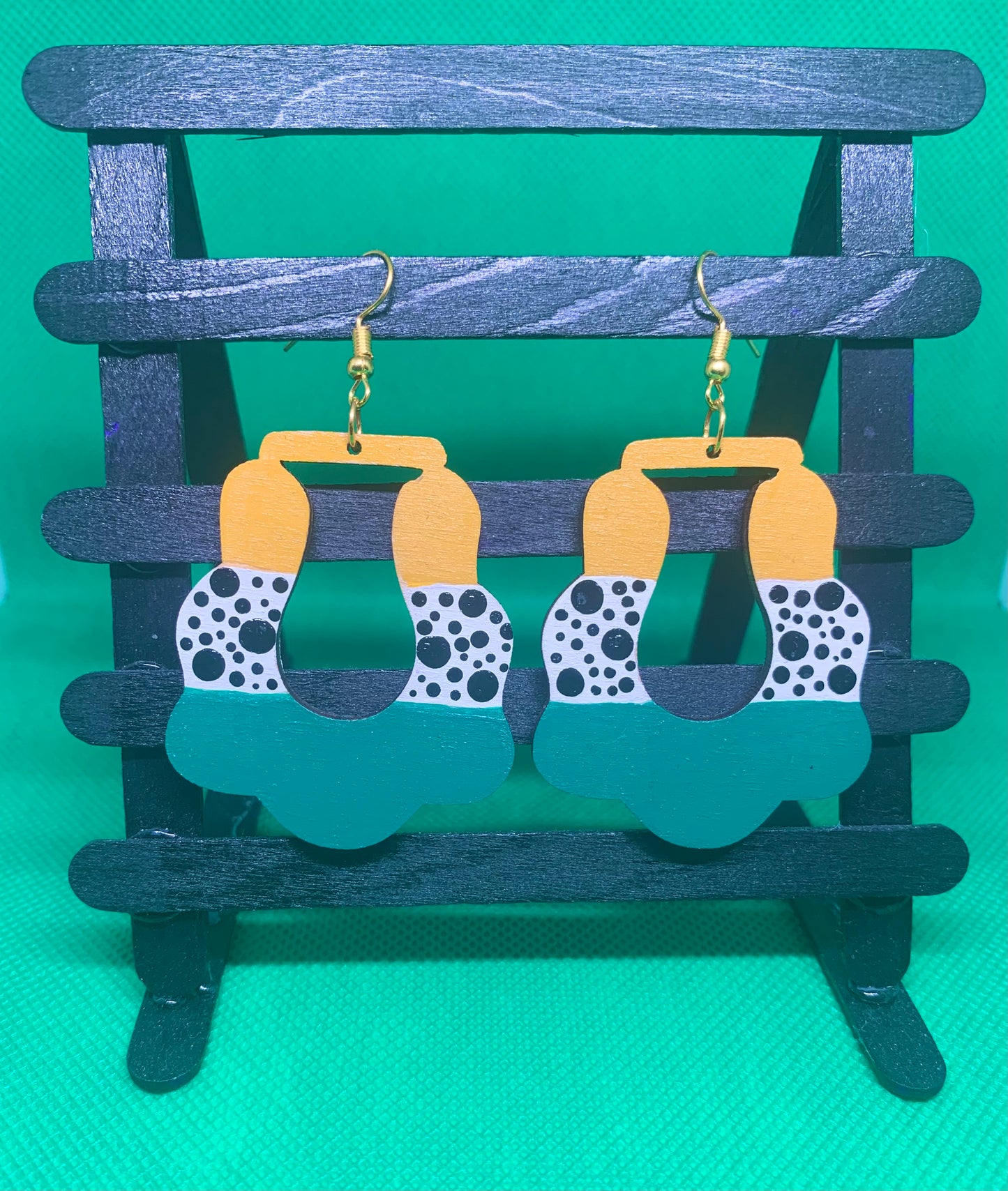 Emerald Abstract: Hand-Painted Geometric Statement Earrings