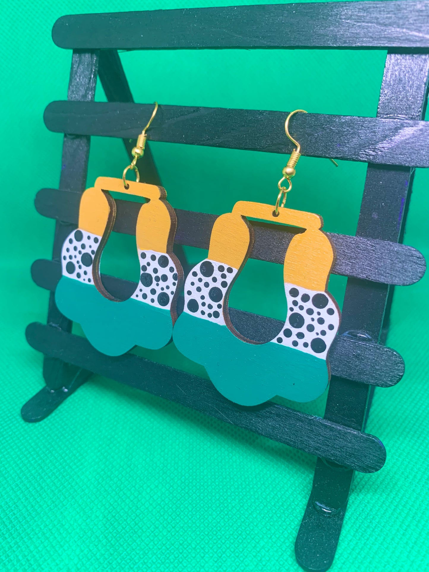 Emerald Abstract: Hand-Painted Geometric Statement Earrings