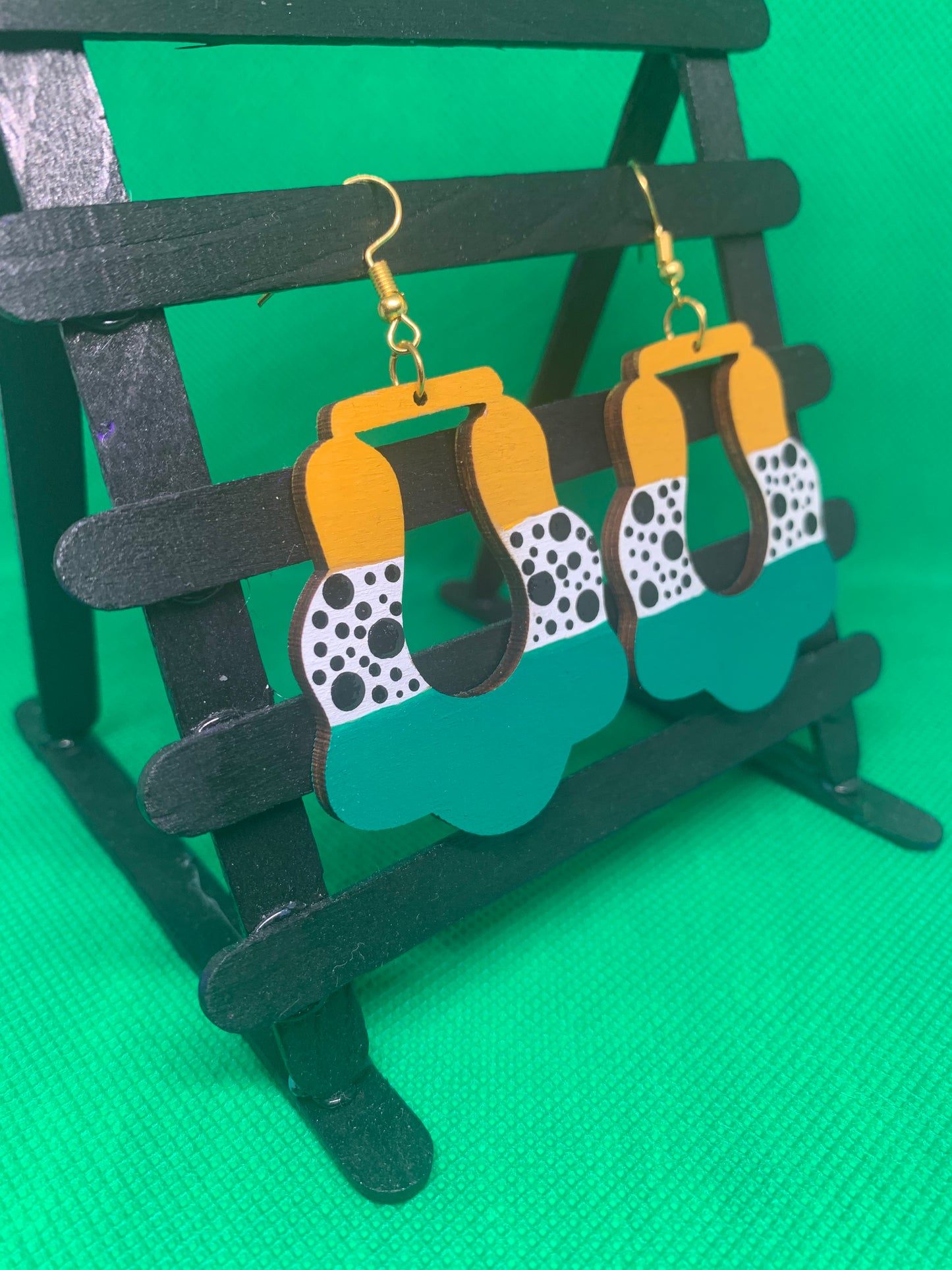 Emerald Abstract: Hand-Painted Geometric Statement Earrings
