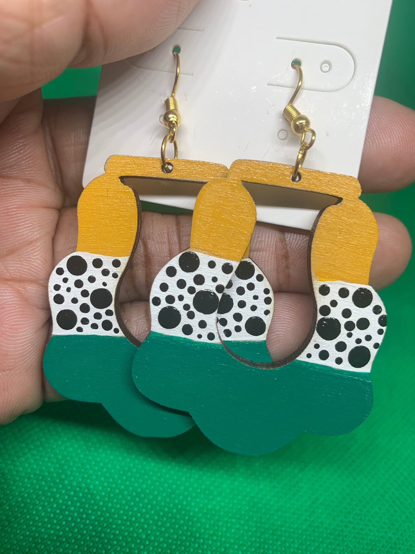 Emerald Abstract: Hand-Painted Geometric Statement Earrings