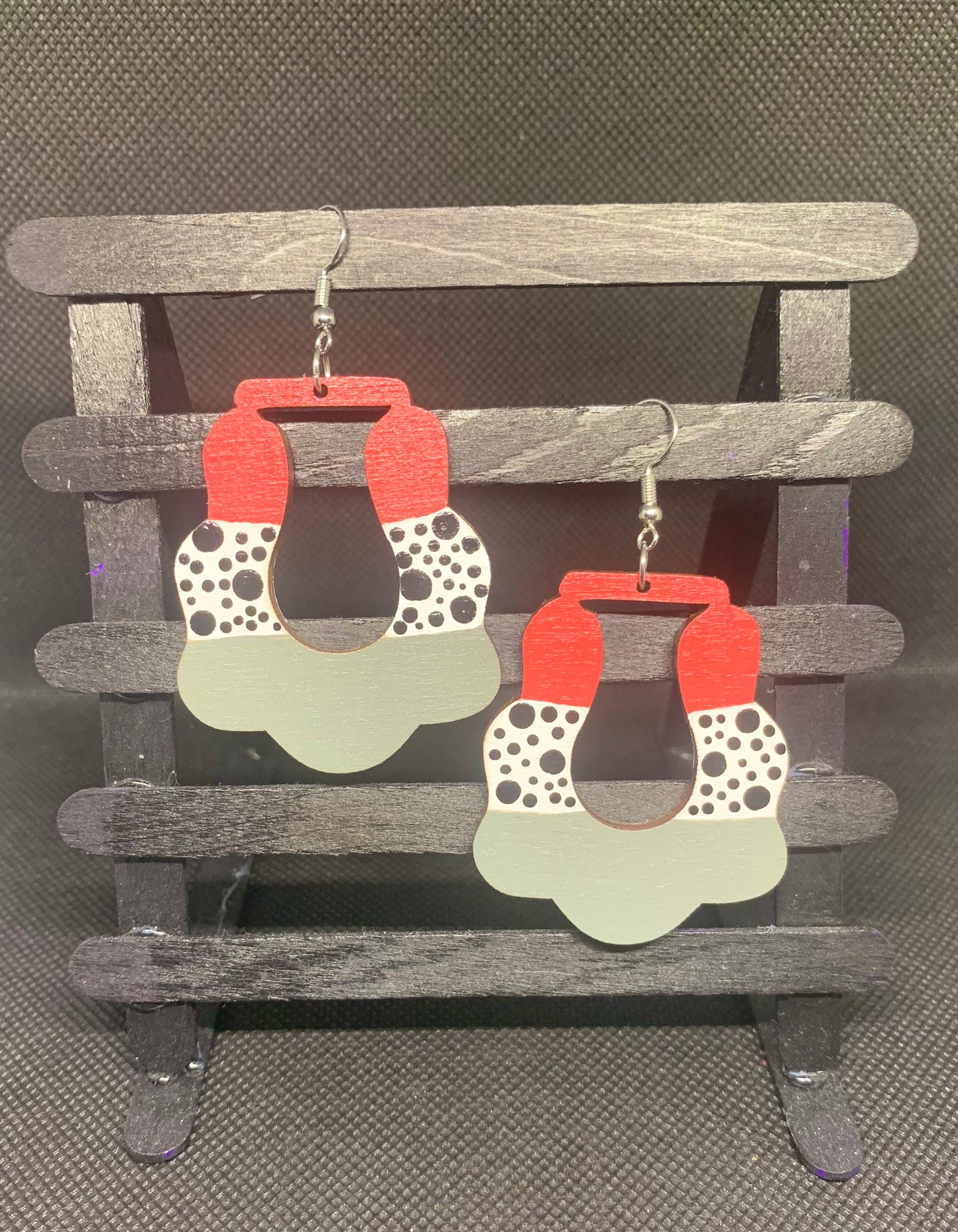 Crimson Slate: Hand-Painted Abstract Geometric Earrings