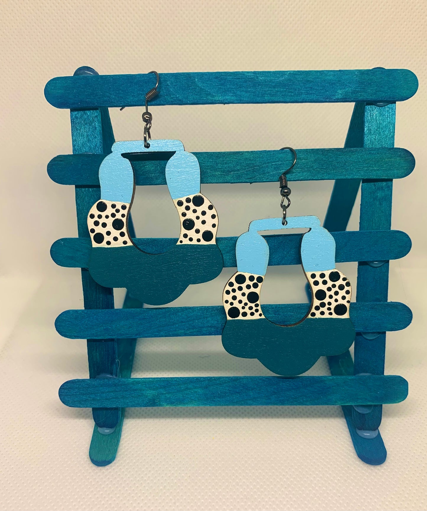 Teal Horizon: Hand-Painted Abstract Geometric Earrings