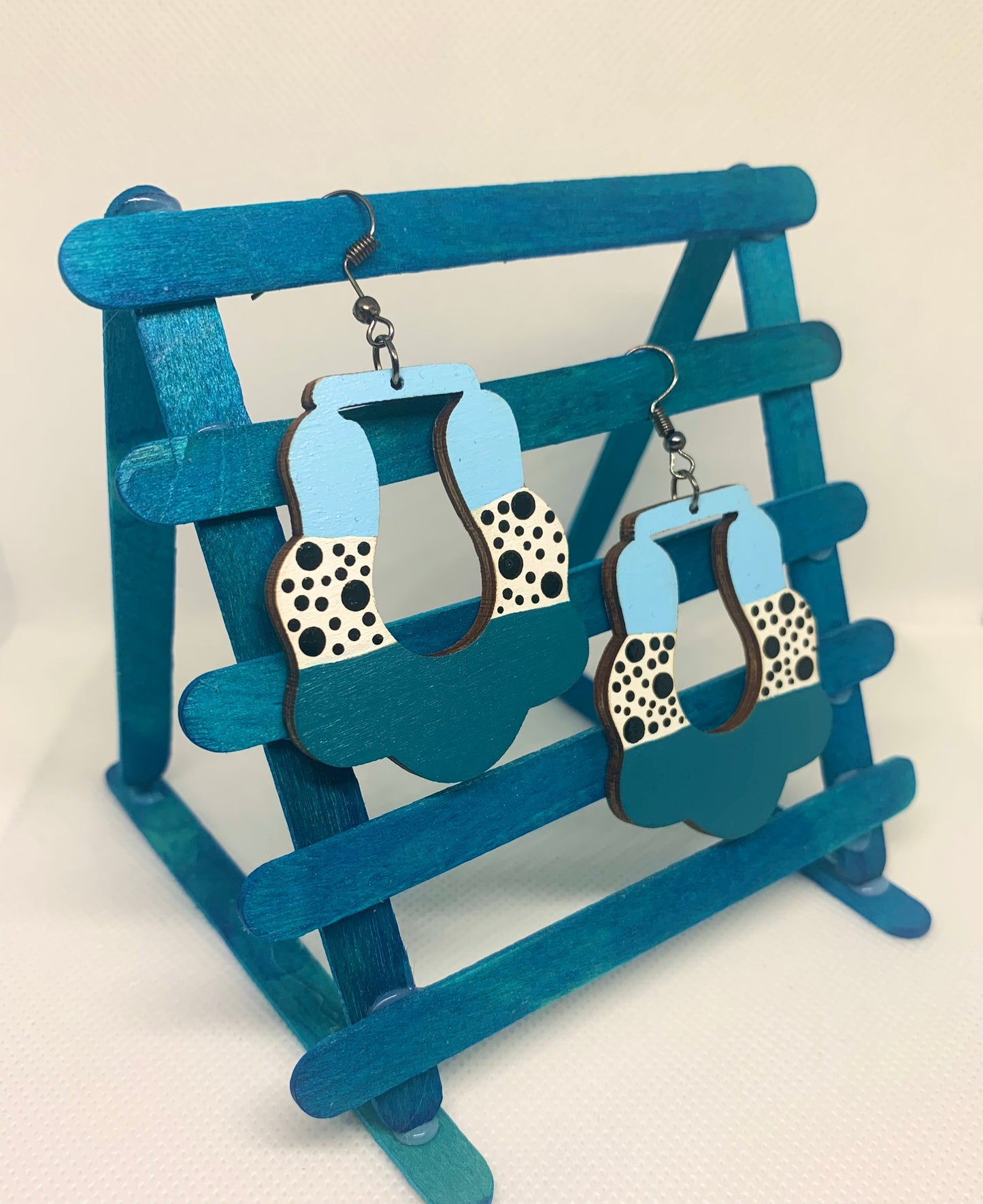 Teal Horizon: Hand-Painted Abstract Geometric Earrings