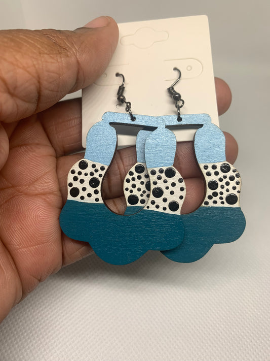 Teal Horizon: Hand-Painted Abstract Geometric Earrings