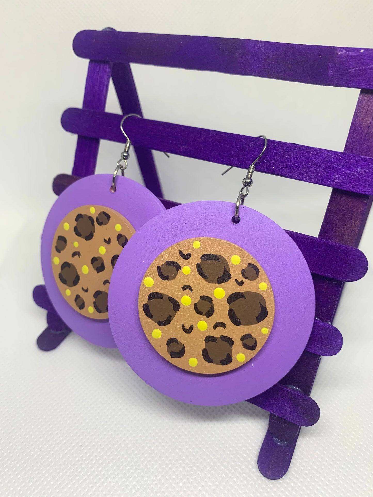 Royal Leopard: Hand-Painted Lavender & Neon Statement Earrings