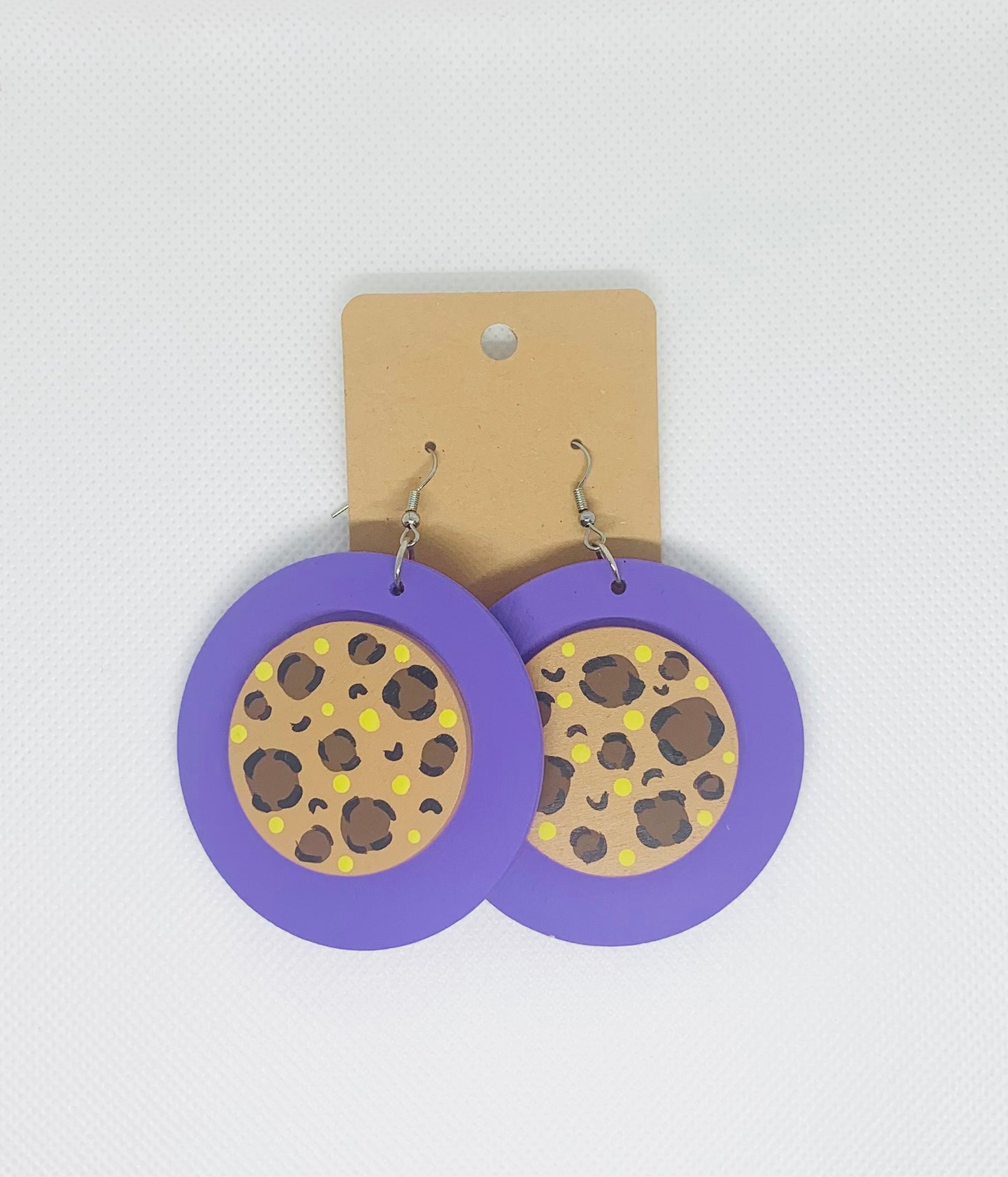 Royal Leopard: Hand-Painted Lavender & Neon Statement Earrings