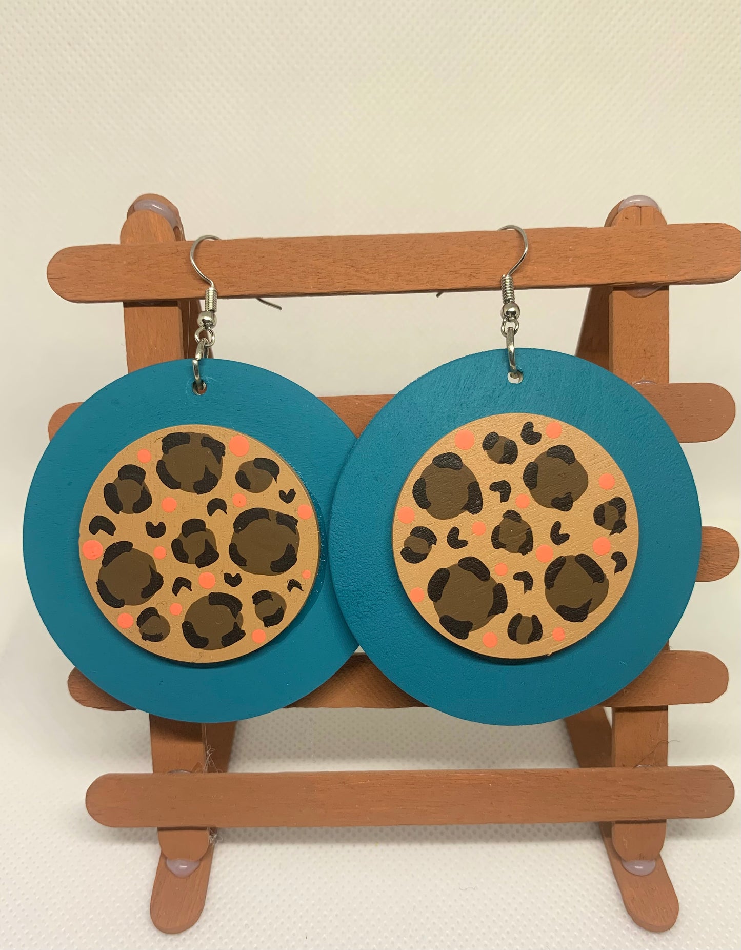 Teal Cheetah Print Double-Sided Accent Earrings