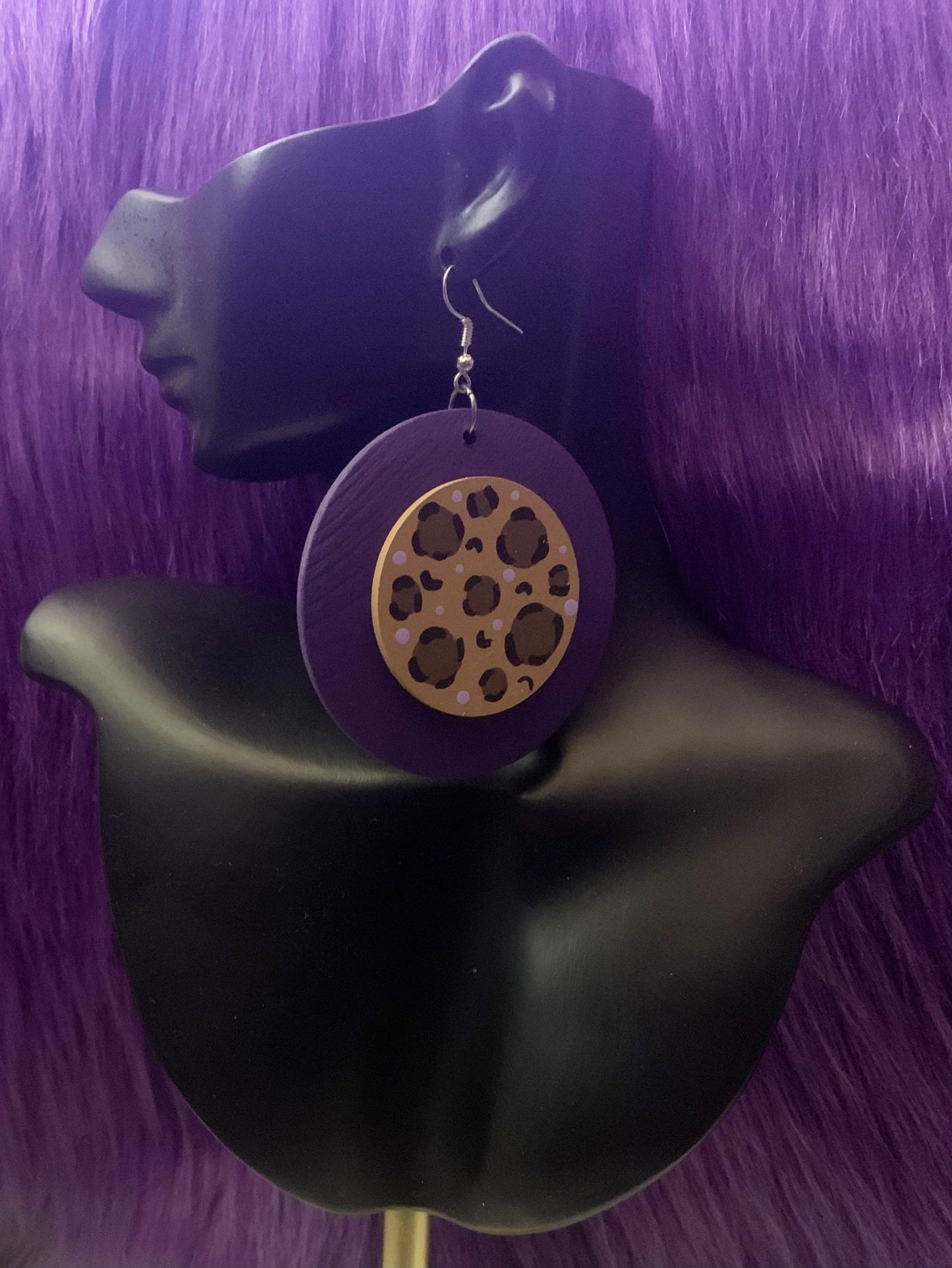 Vivid Violet: Hand-Painted Leopard & Purple Statement Hoops