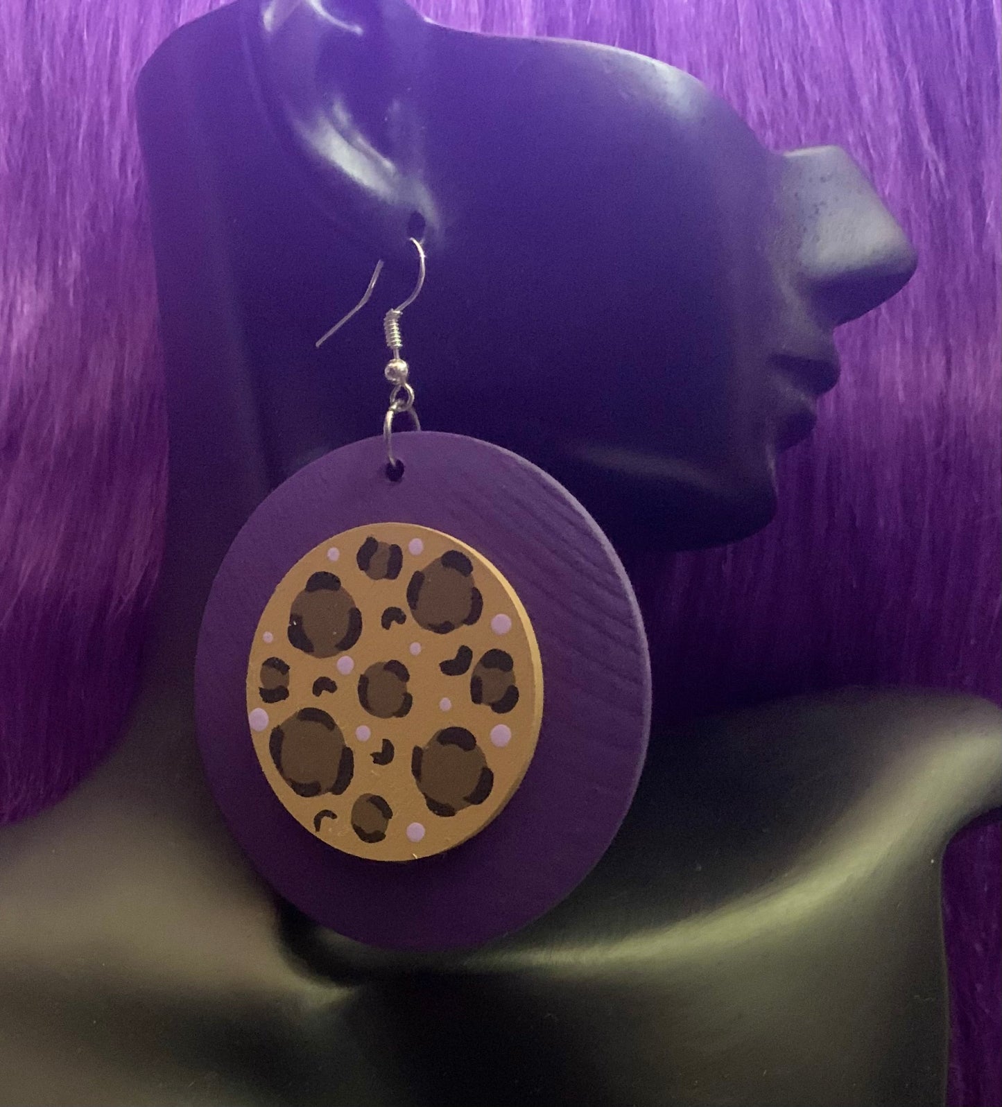 Vivid Violet: Hand-Painted Leopard & Purple Statement Hoops