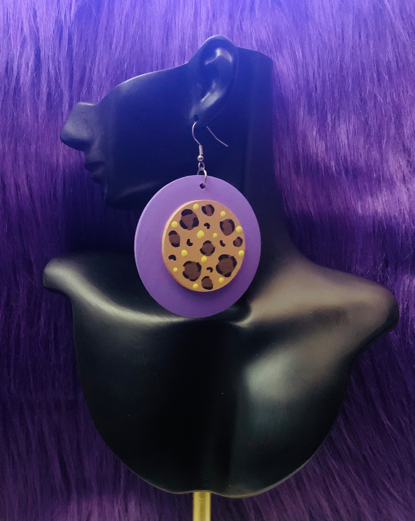 Royal Leopard: Hand-Painted Lavender & Neon Statement Earrings