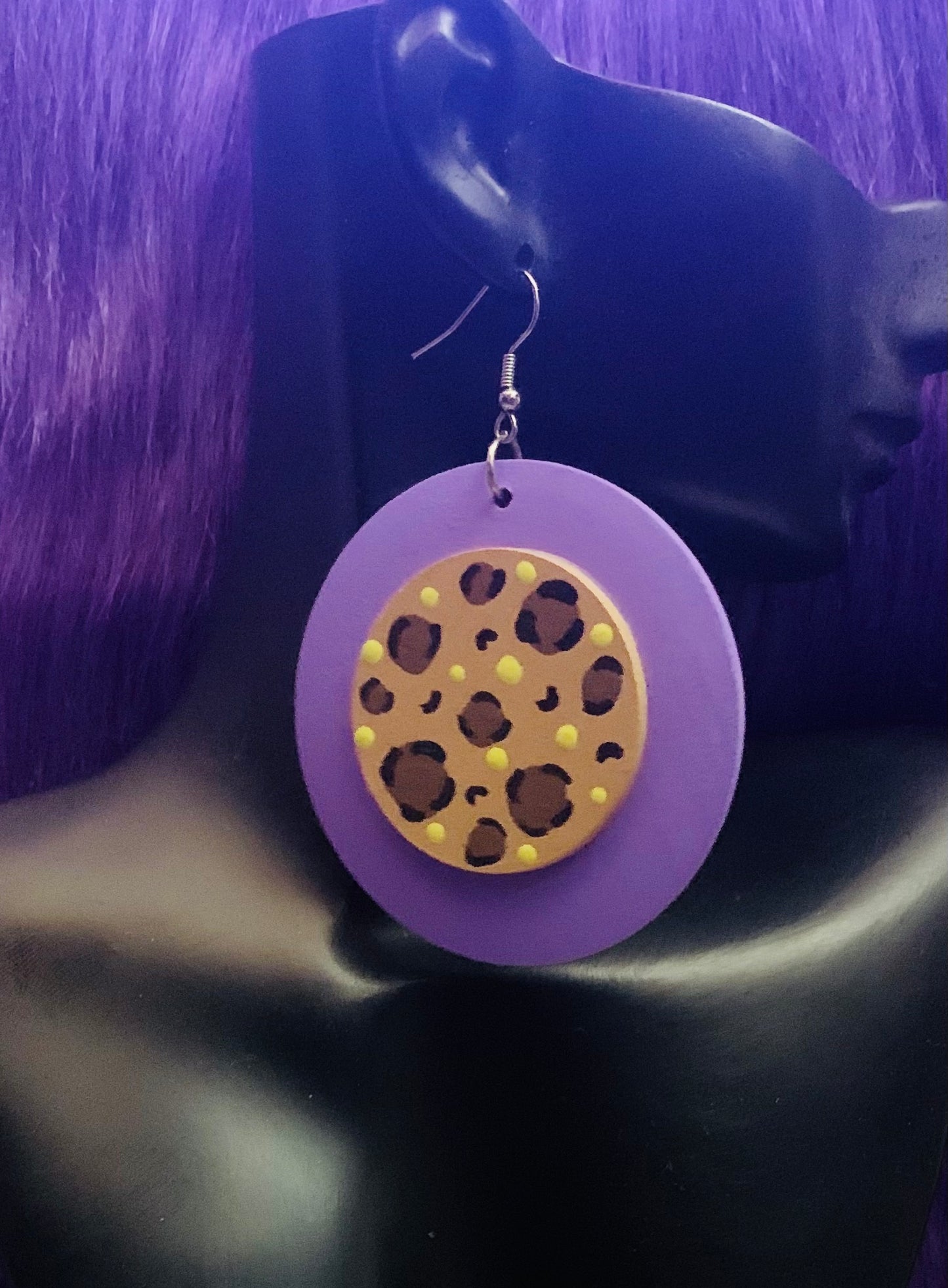 Royal Leopard: Hand-Painted Lavender & Neon Statement Earrings