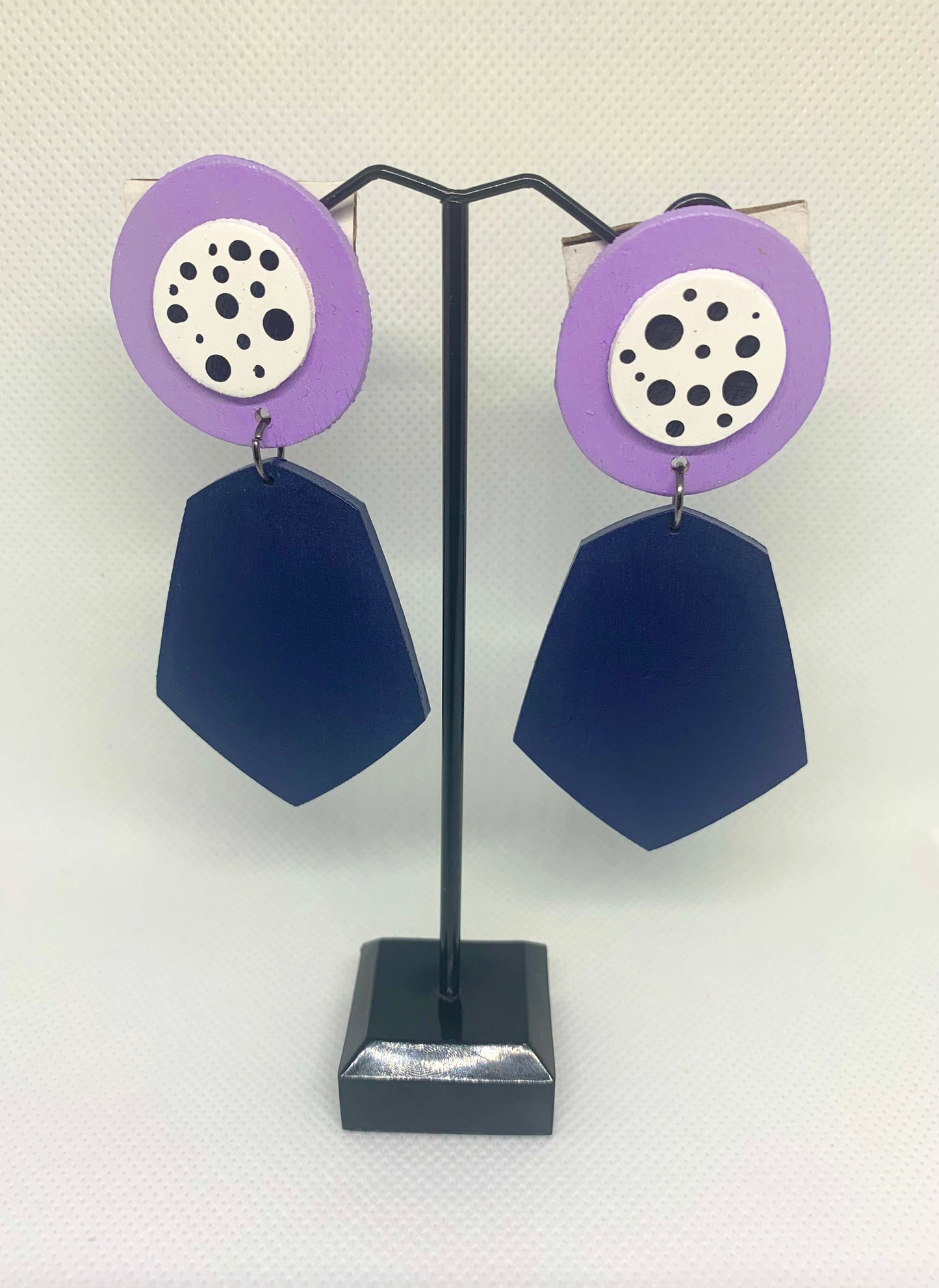 Navy Mod: Hand-Painted Geometric  Drop Earrings