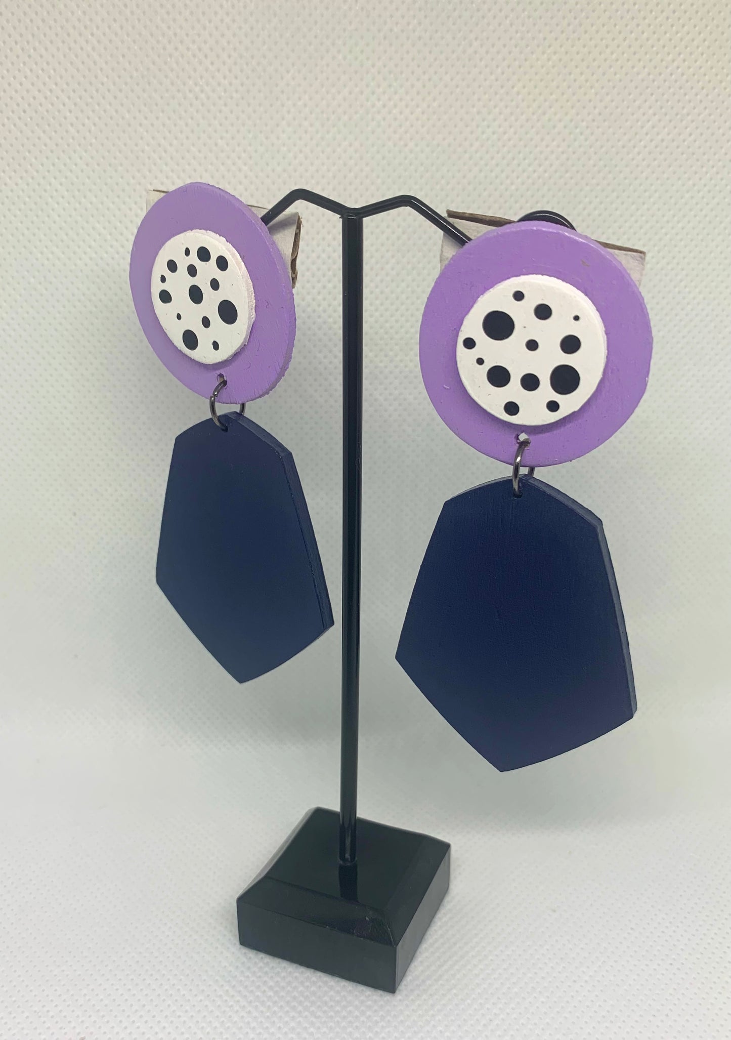 Navy Mod: Hand-Painted Geometric  Drop Earrings