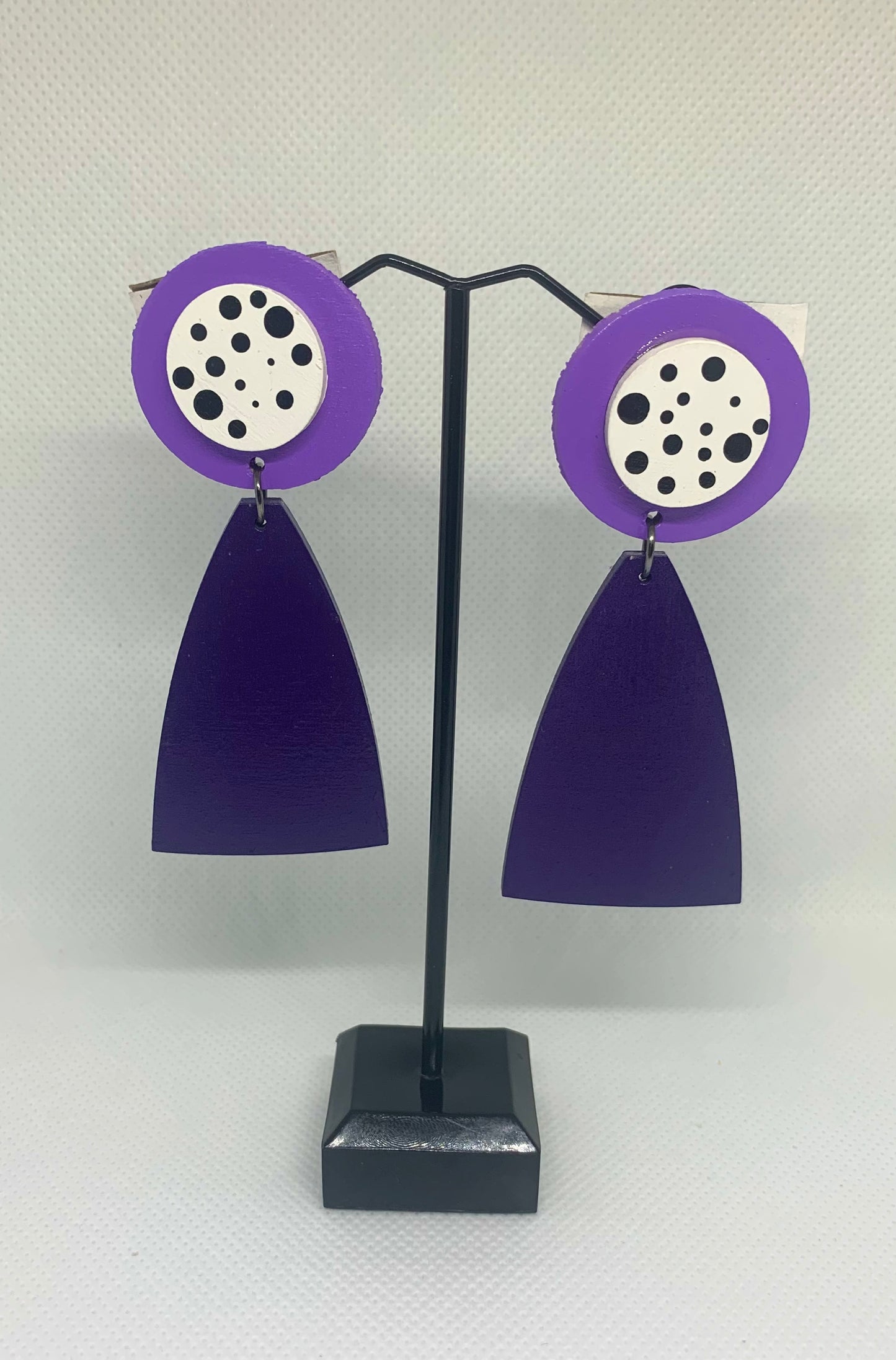 Violet Mod: Hand-Painted Geometric Drop Earrings