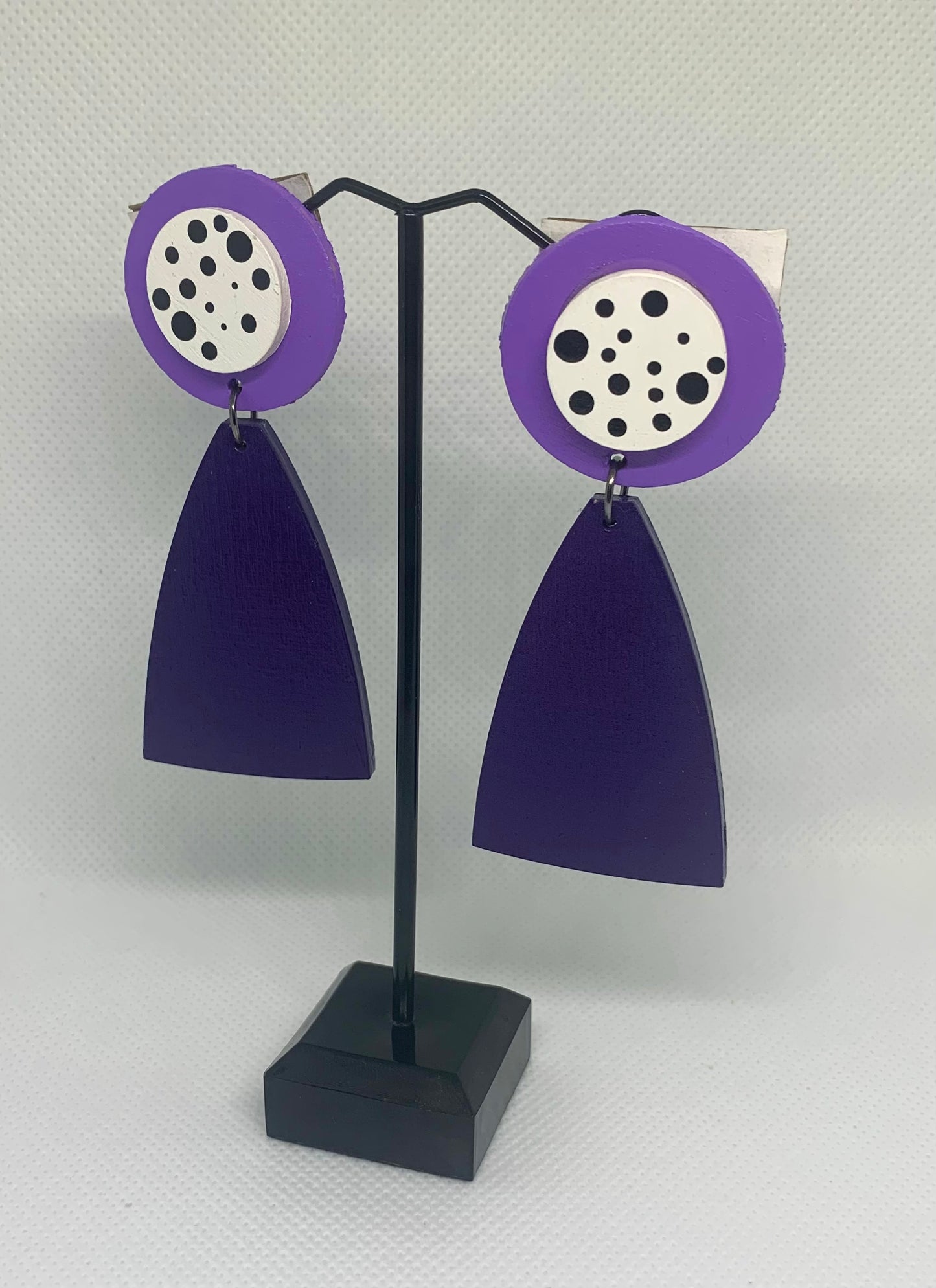 Violet Mod: Hand-Painted Geometric Drop Earrings