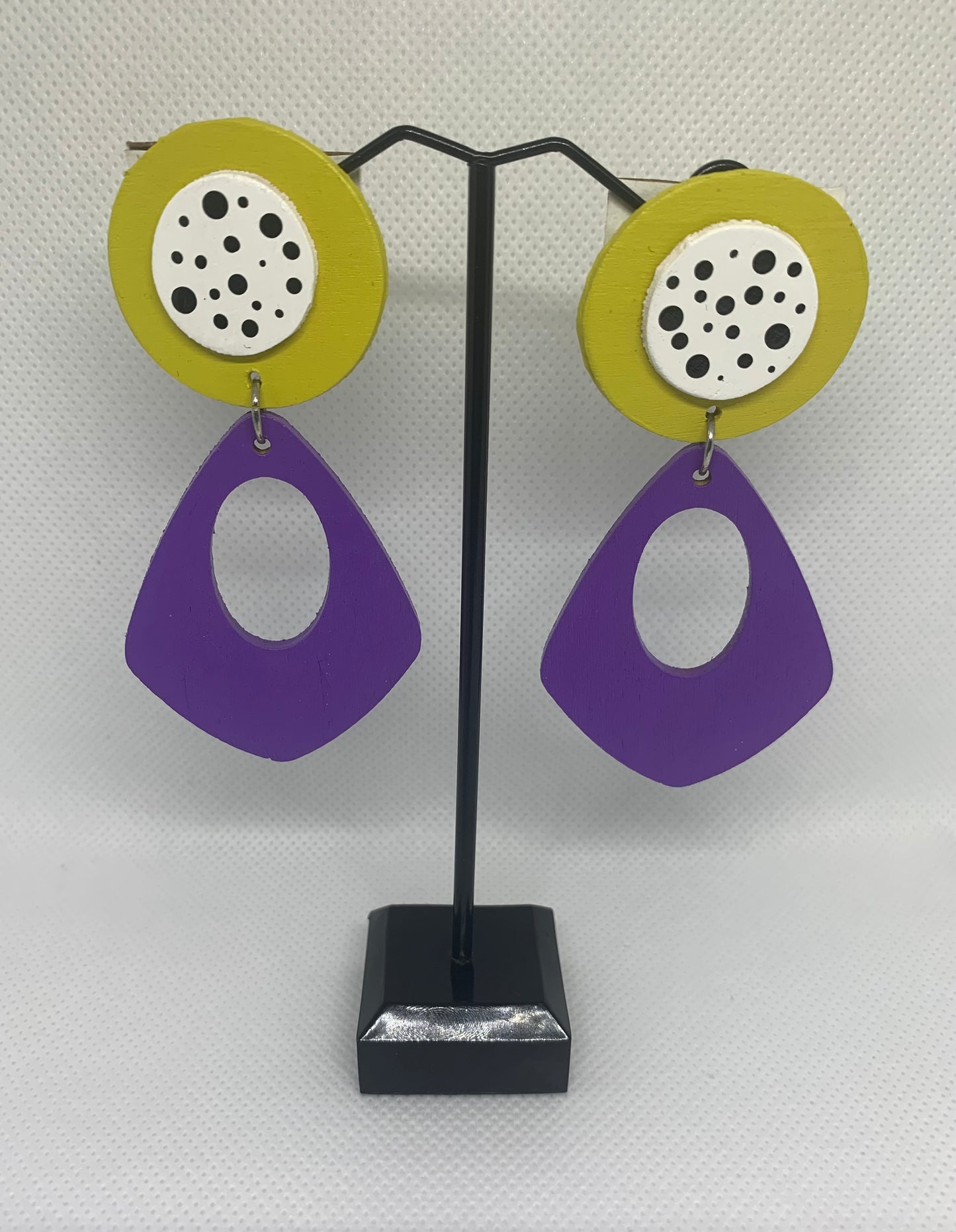 Retro Pop: Hand-Painted Geometric Drop Earrings