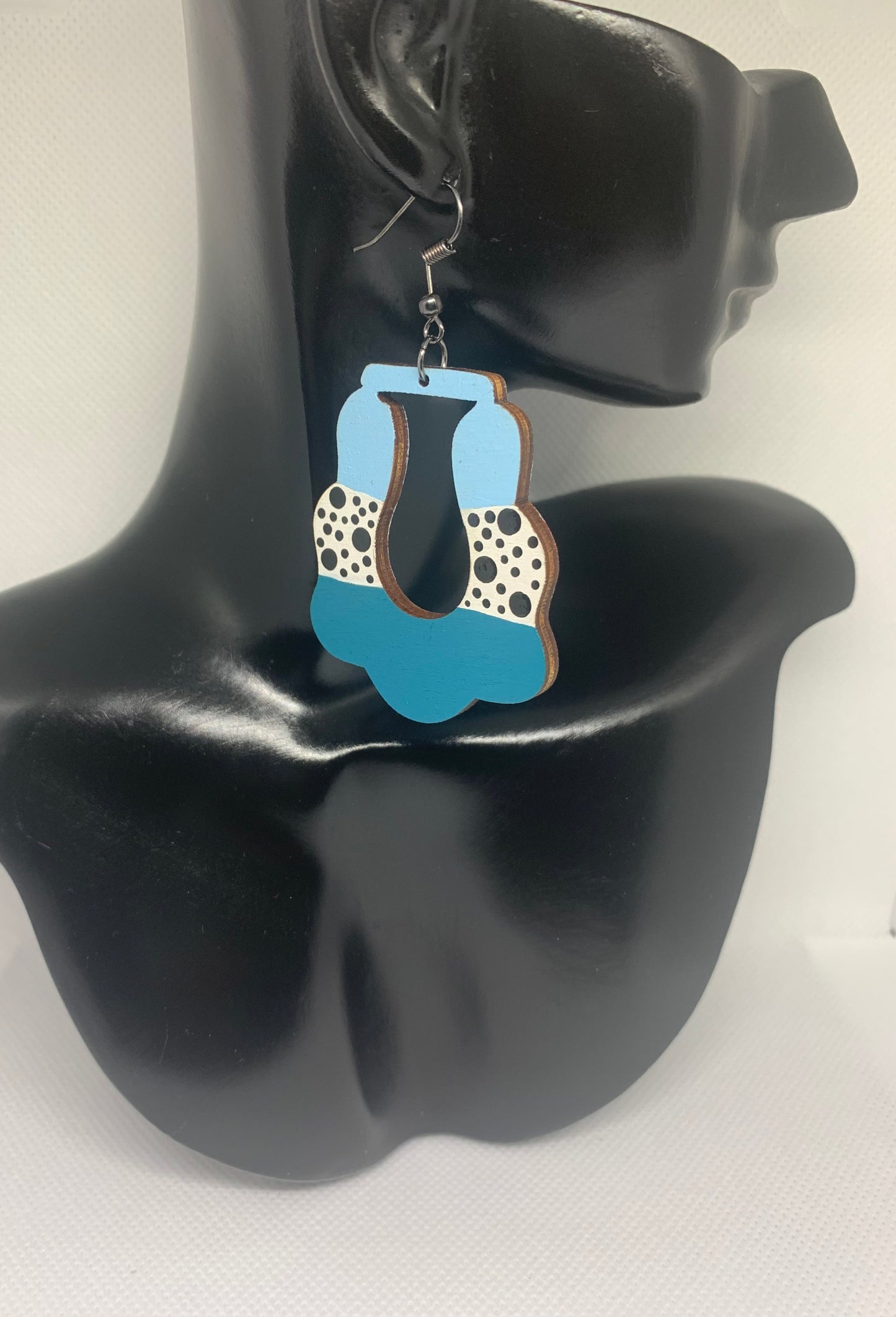 Teal Horizon: Hand-Painted Abstract Geometric Earrings