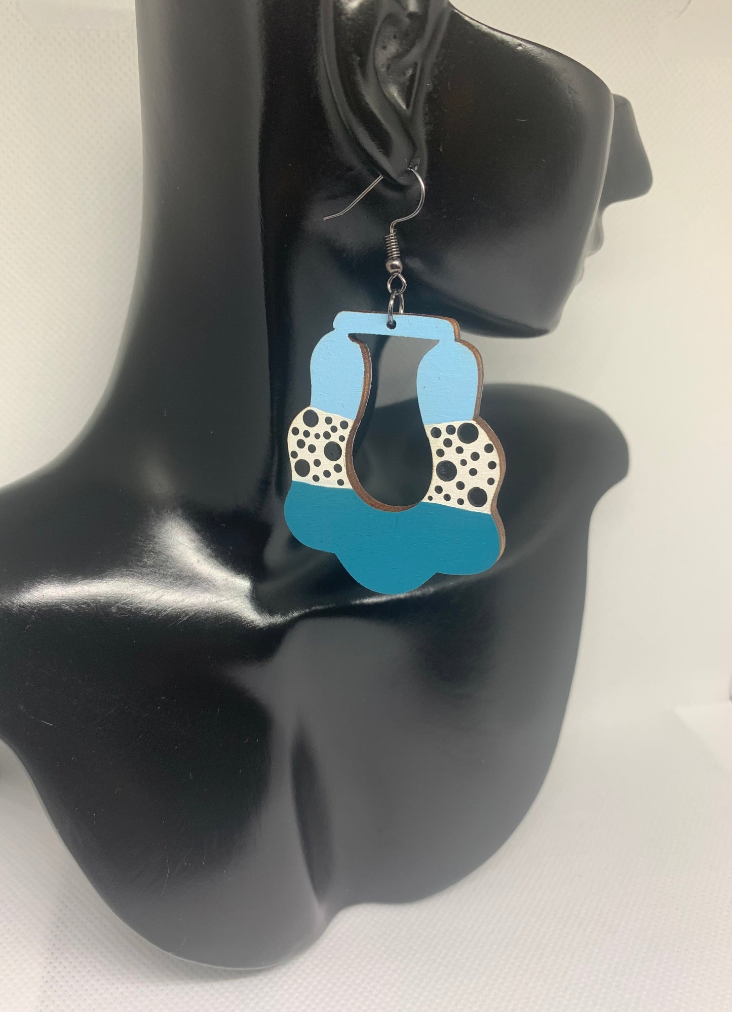 Teal Horizon: Hand-Painted Abstract Geometric Earrings
