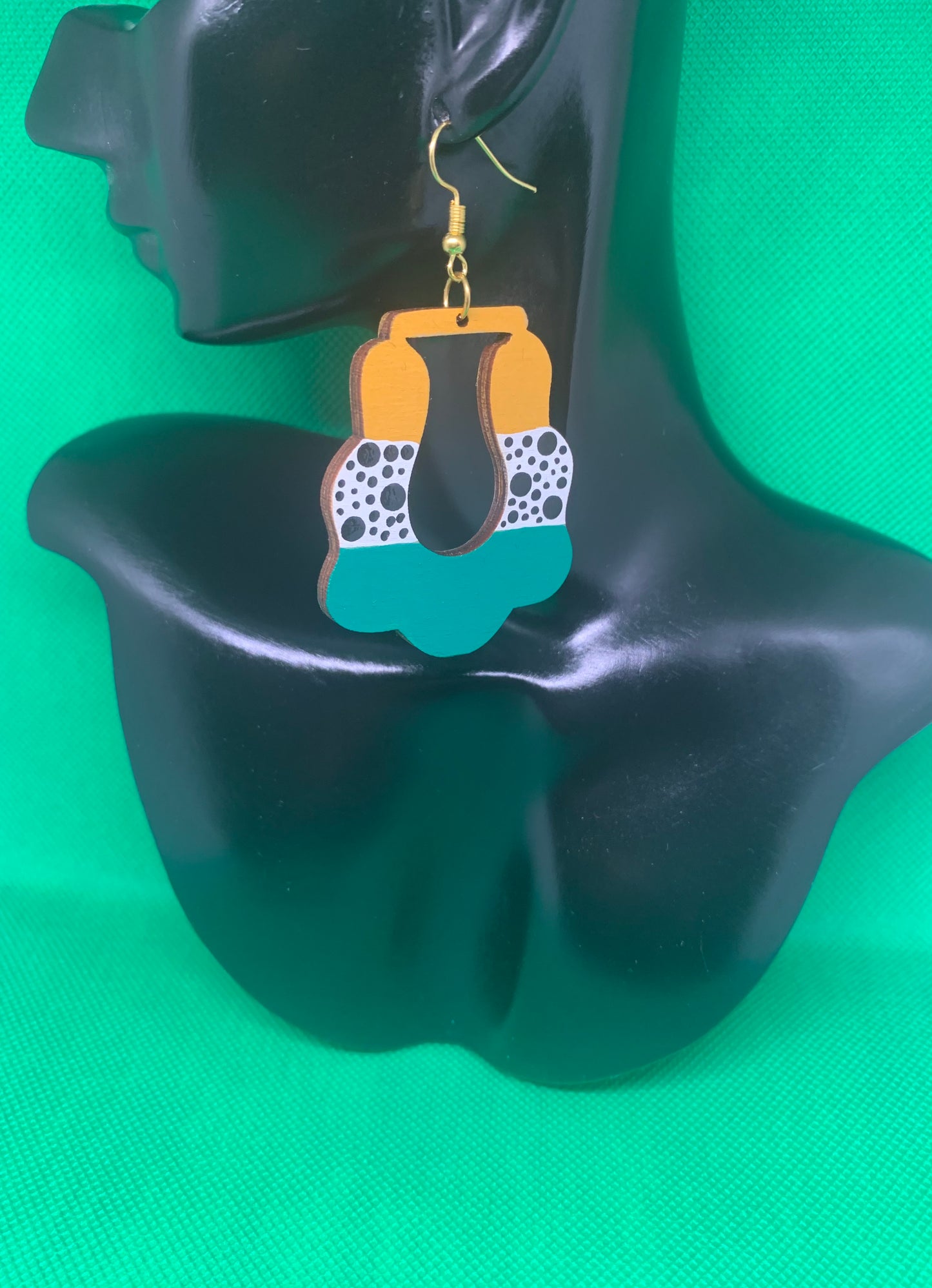 Emerald Abstract: Hand-Painted Geometric Statement Earrings