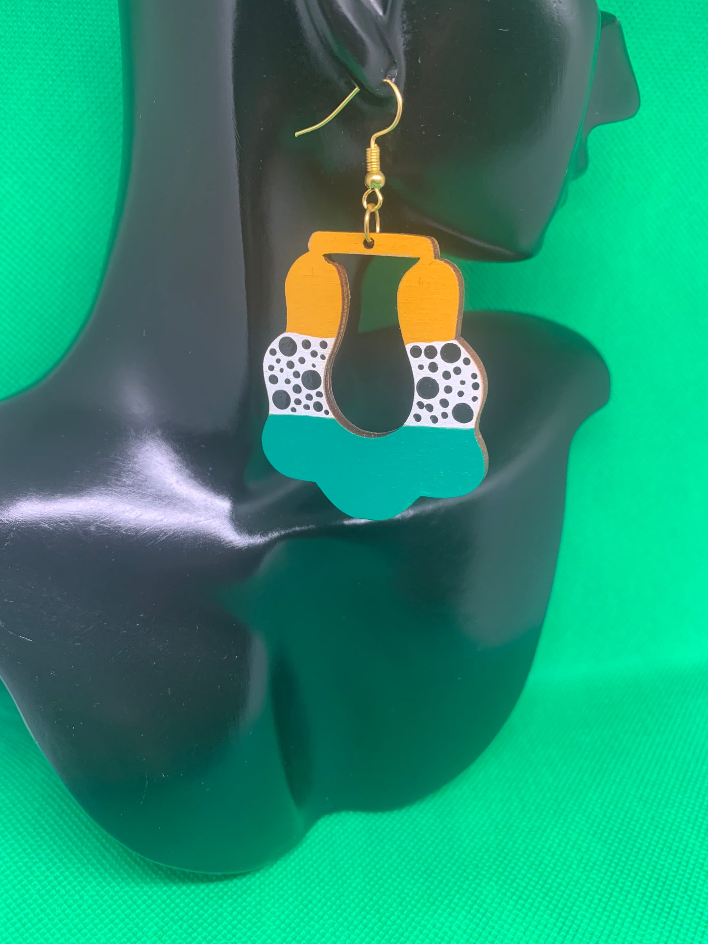 Emerald Abstract: Hand-Painted Geometric Statement Earrings