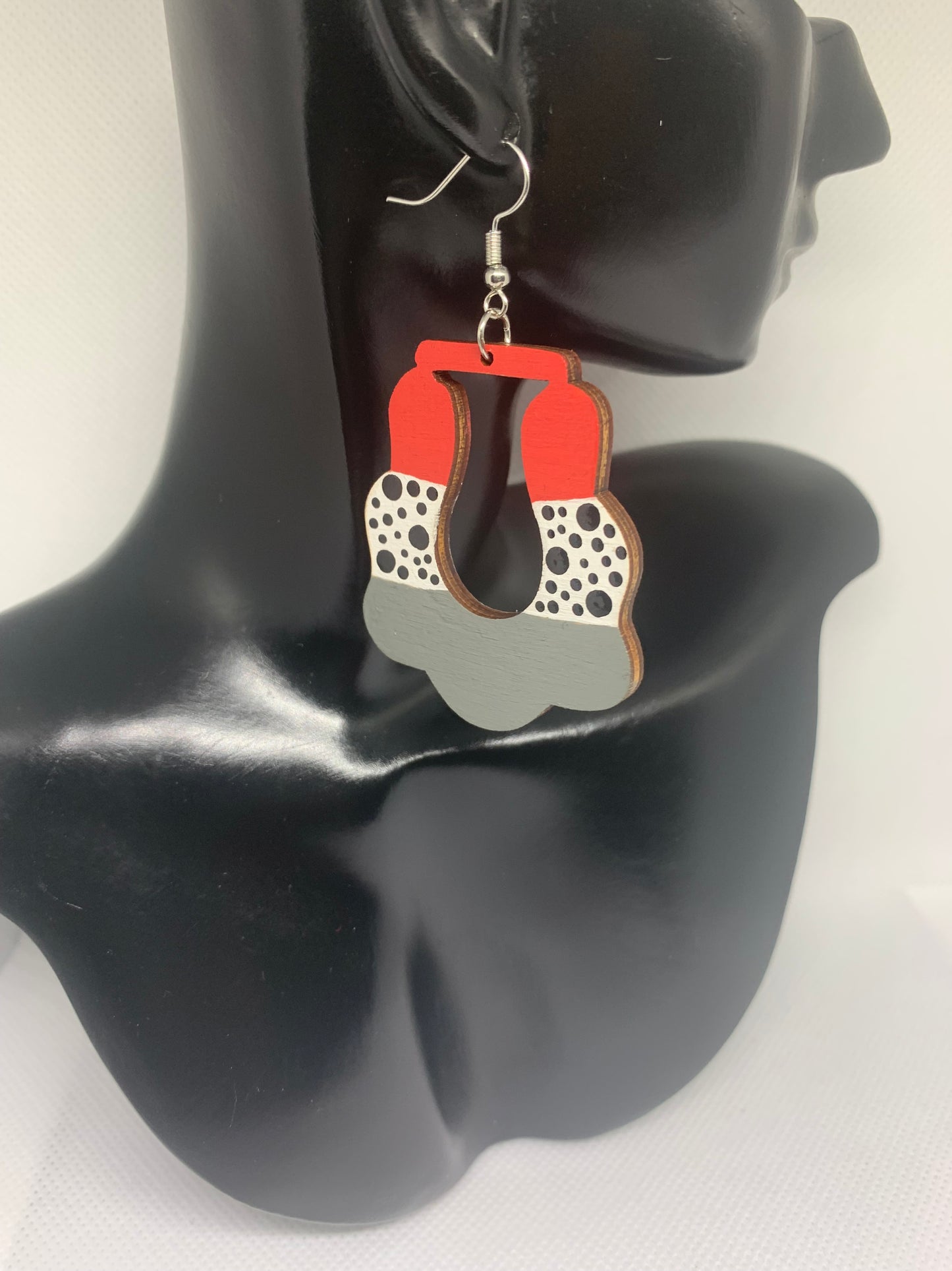 Crimson Slate: Hand-Painted Abstract Geometric Earrings
