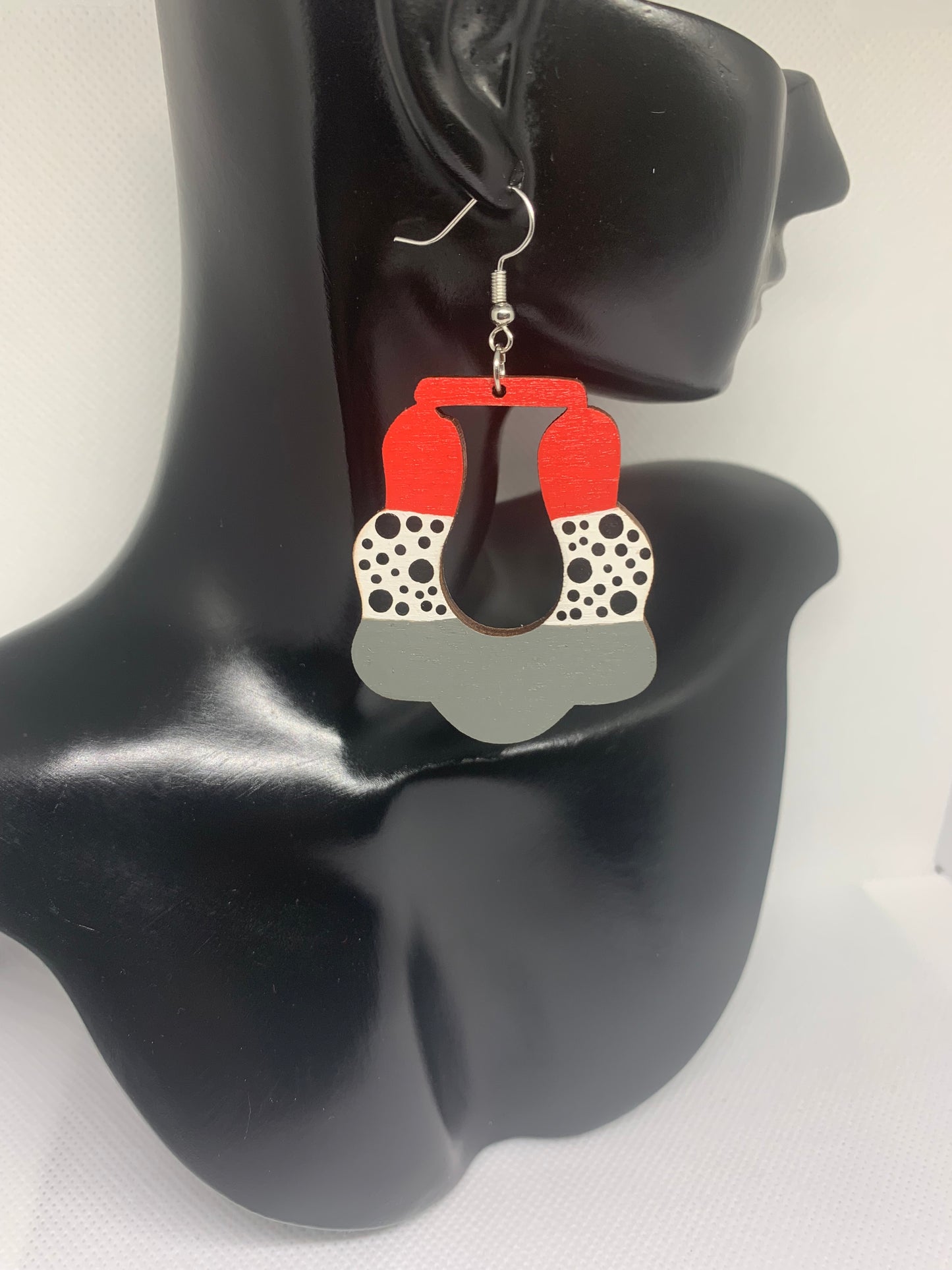 Crimson Slate: Hand-Painted Abstract Geometric Earrings