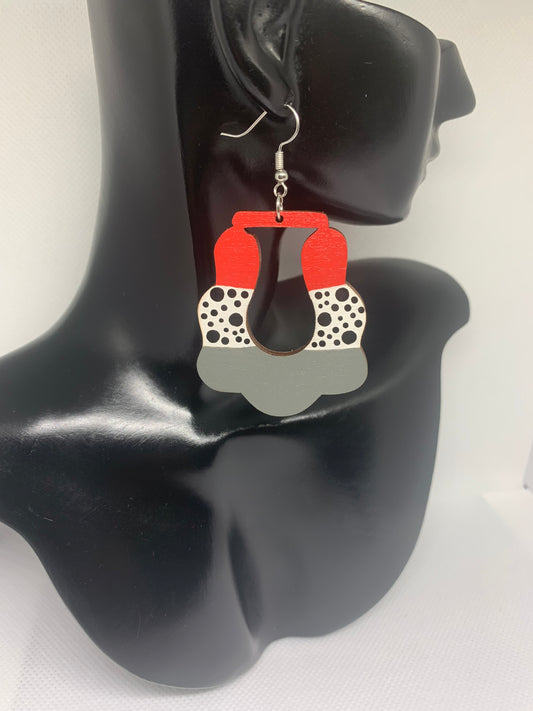 Crimson Slate: Hand-Painted Abstract Geometric Earrings