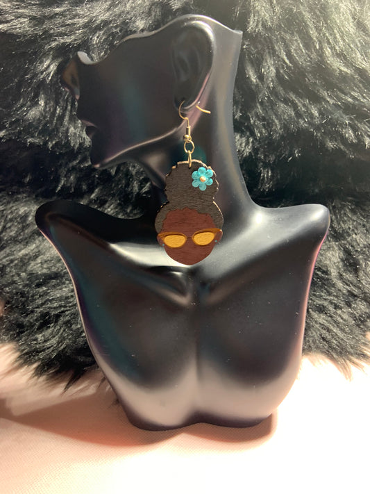 Blue Blossom Glow - Afrocentric Wooden Earrings