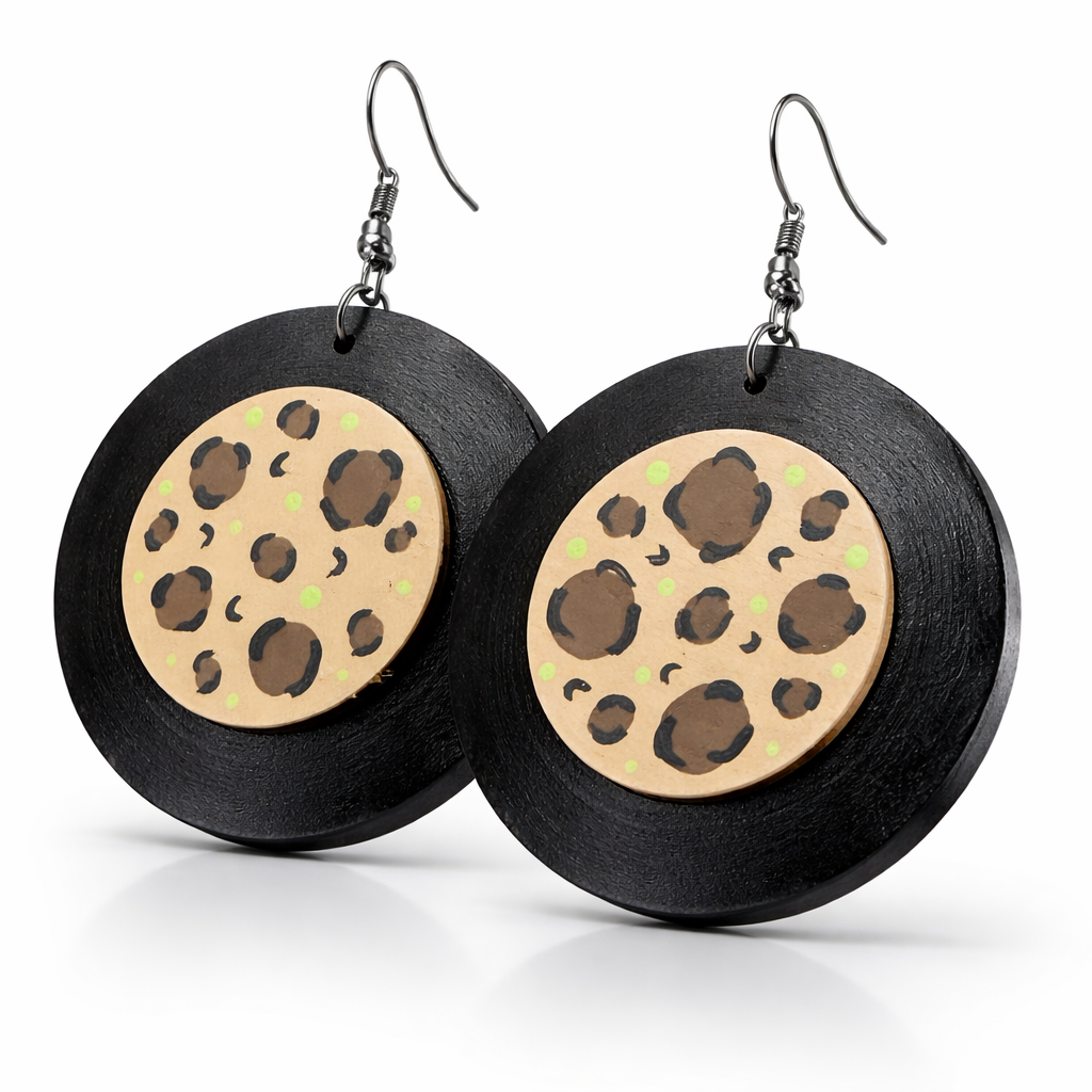 Midnight Neon: Hand-Painted Black & Leopard Hoops